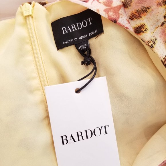 Bardot Blush & Yellow Print Frill Ruffle A Line Maxi Dress Size Medium NEW - Picture 10 of 11